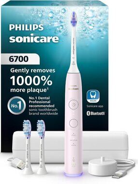 Rechargeable Electric Toothbrush with 3 Brush Heads - Pink Sonic Cleaning Power